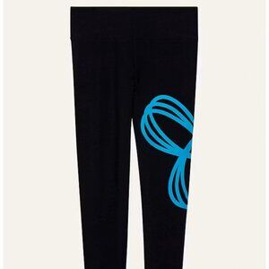 Black TNA Cropped Leggings with Turquoise Logo